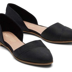 BNIB TOMS JUTTI D'ORSAY FLAT BLACK LEATHER/CHAMBRAY SIZE 7.5